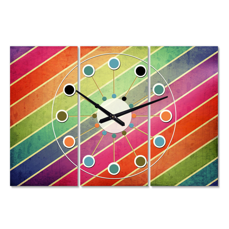 Très grande horloge murale rétro à géométrie de vi Mid-Century