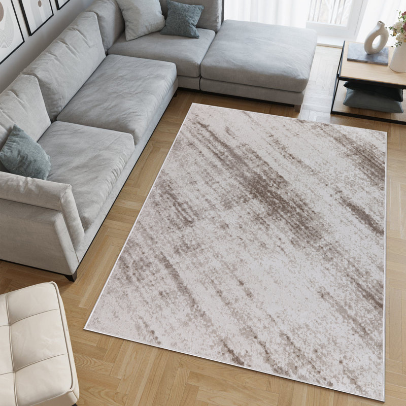 Machine Washable Austin Ivory/Brown Rug, Rectangle 7'10" x 10'