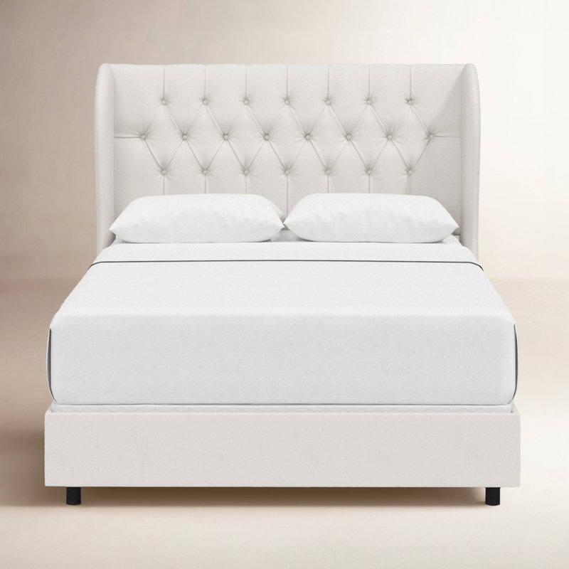 Tomey Upholstered Wingback Bed, California King, Classic White Velvet