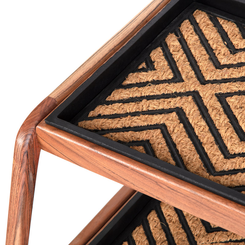 Premium Solid Wood Boot Tray Stand with Natural Coir Mat - Entryway & Mudroom Shoe Organizer, Natural, 22" W x 26.5" L