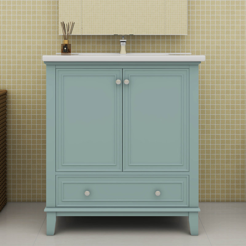 Meuble-lavabo 30 po avec évier encastré encastré et tiroir, Vert