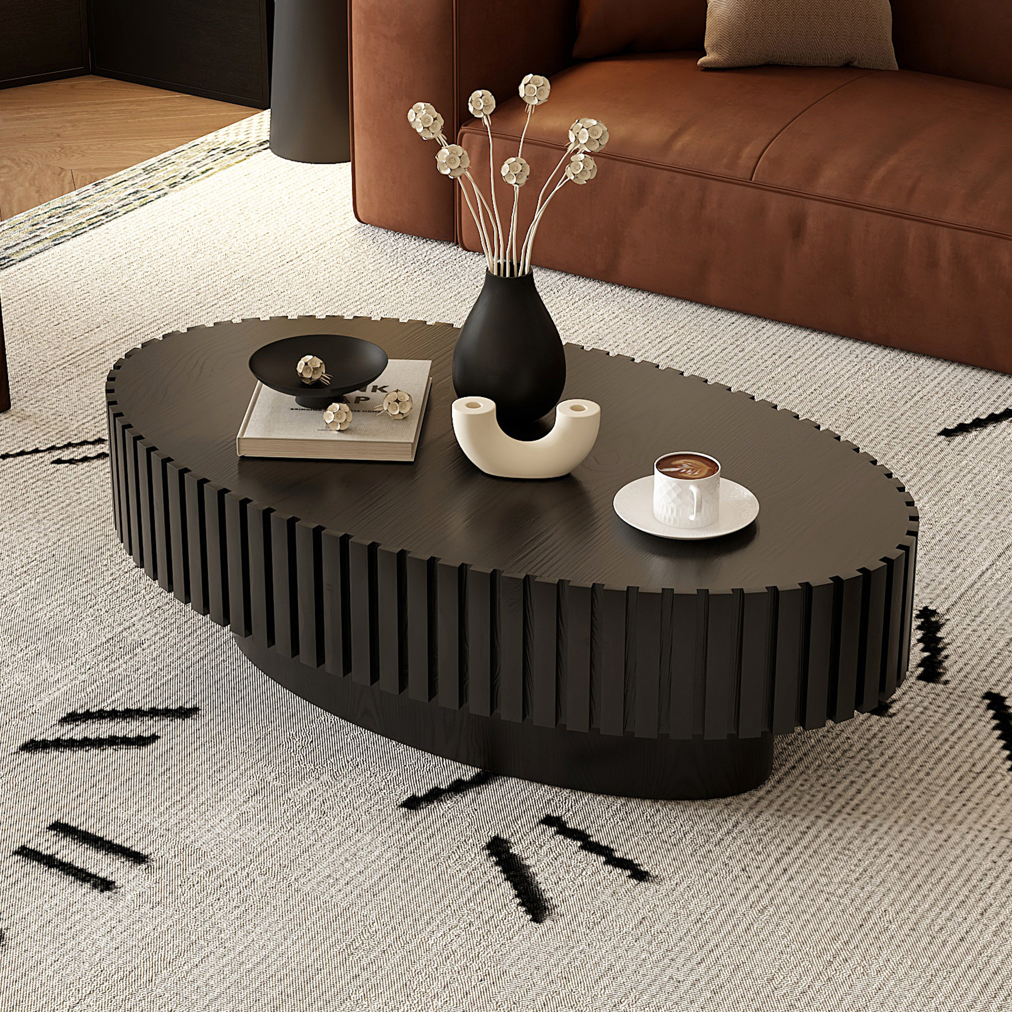 Latitude Run® Oval Coffee Table Handcrafted Relief Sturdy Pedestal ...