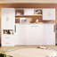 Lit simple blanc avec espaces de rangement ouverts, tiroirs, garde-robe et table intégrés - élégantes tablettes décoratives de gestion de l'espace, options, ajout de chambre
