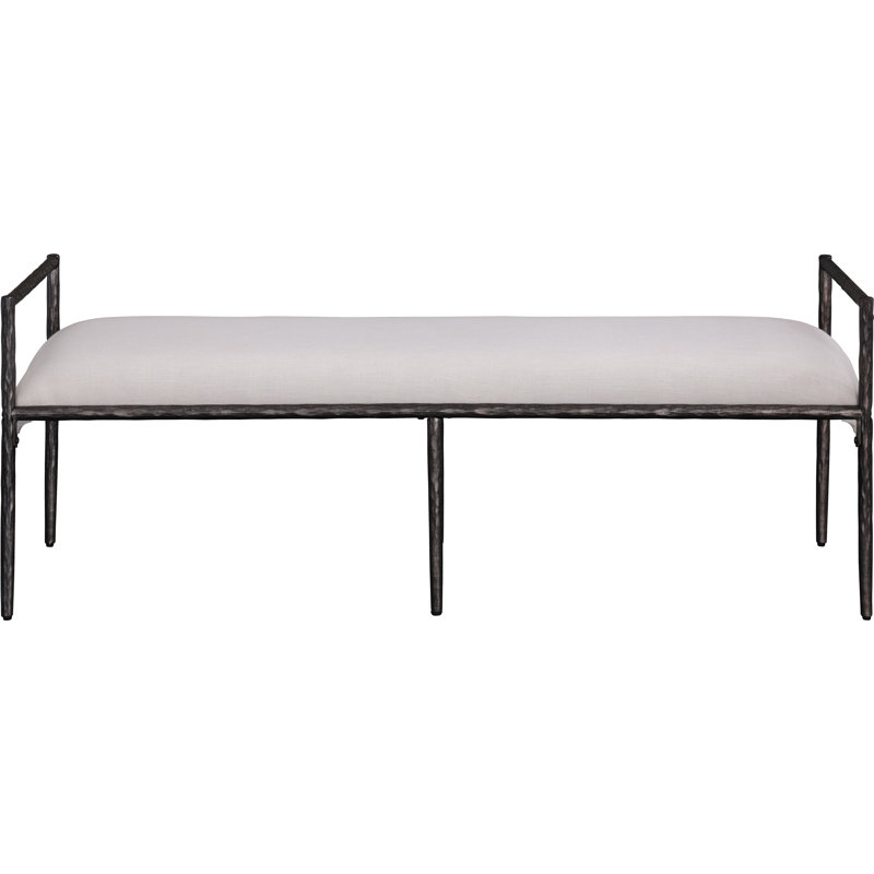 Banc rembourré Axis, Noir antique, Tissu beige texturé en lin