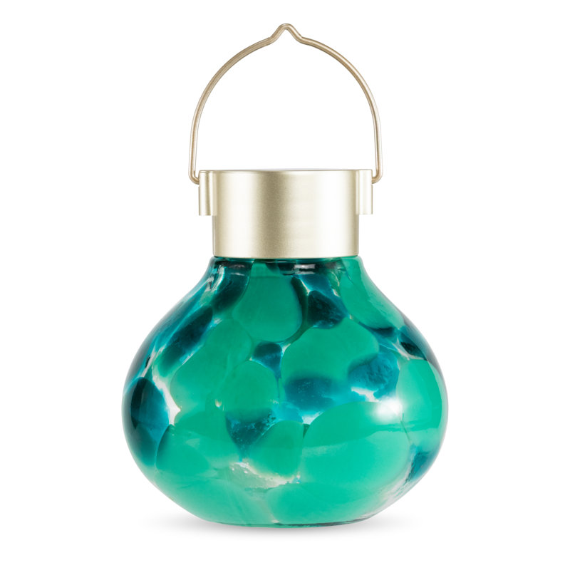 Solar Tea Lantern 5" Handblown Glass - Teal, Teal