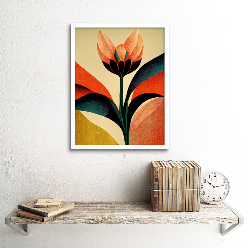 Abstract Flower Art Deco Symmetry - Print, 43cm H x 33cm W, White Framed Paper
