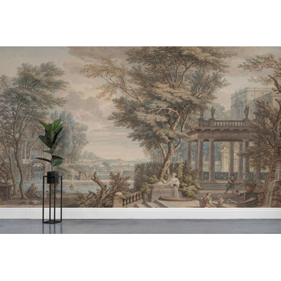 Vintage Classical Garden Wall Mural with Fountains and Architecture Landscape for Home Decor