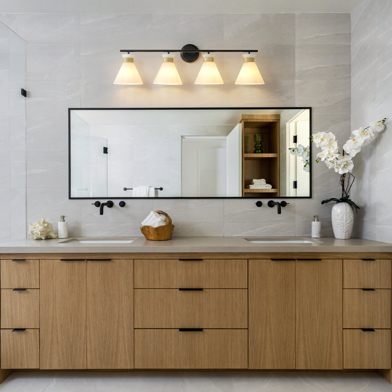 Kaylisa 4 Light Mid-Century Modern Dimmable Empire Vanity Light, Matte Black/Gold