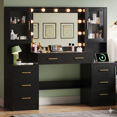 Meuble-lavabo 58,25 po avec miroir, station de charge, 8 tiroirs et 2 armoires