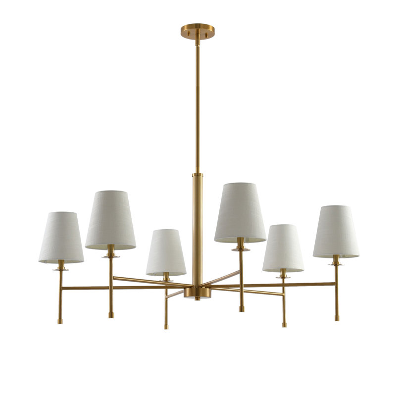 Icarus Modern Black 6-Light Chandelier with White Fabric Shades, Rose Gold