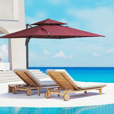 Parasol de patio rouge décalé - porte-à-faux suspendu, pivotant à 360 °, inclinable, carré, base en aluminium pour rouge Salad Festival. Rotation à 360 degrés, fonction d'inclinaison, utilisation transversale à l'extérieur
