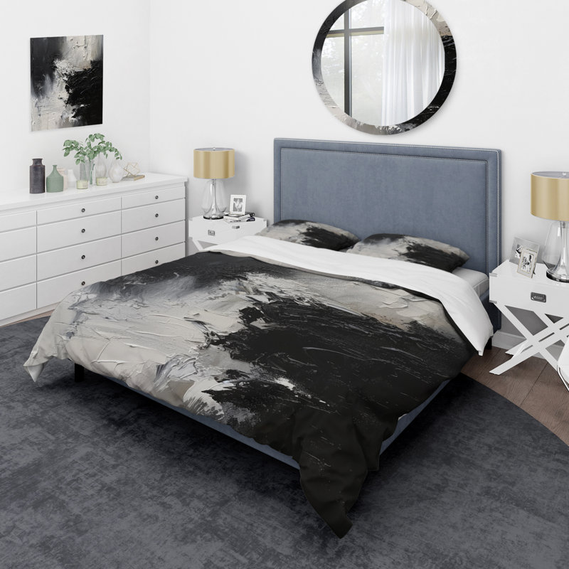 Ensemble de housse de couette en microfibre / polyester noir et blanc Delicate Brushstrokes II Bedding