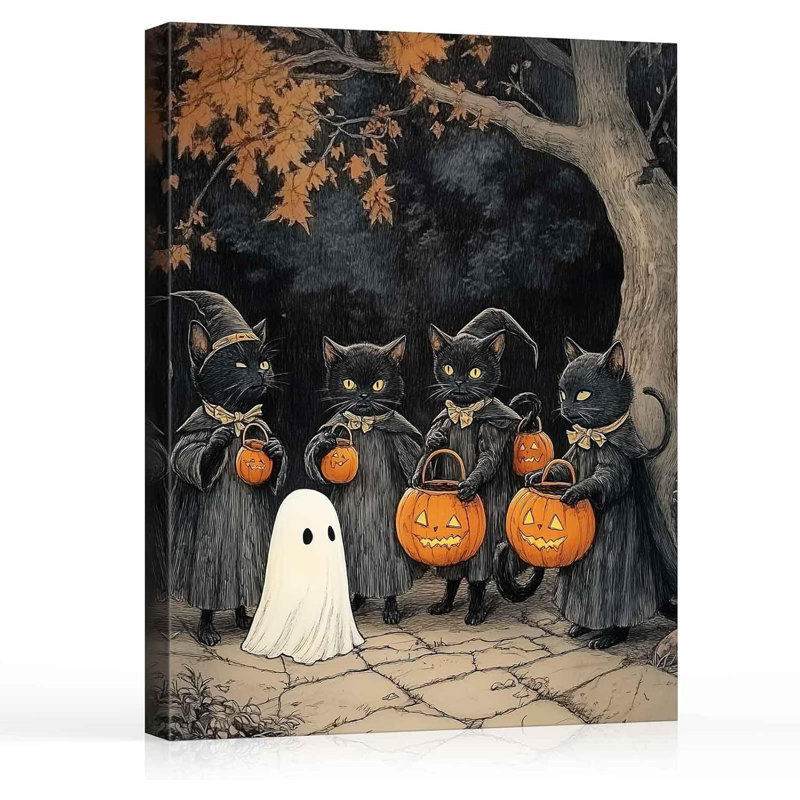  Décoration d'Halloween fantôme mignon avec chat noir et citrouille d'Halloween, H 14 po x l 11 po