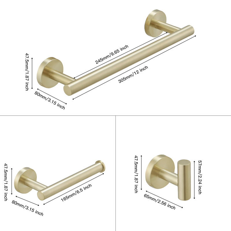 4 - Piece Bathroom Hardware Set, Brushed Gold