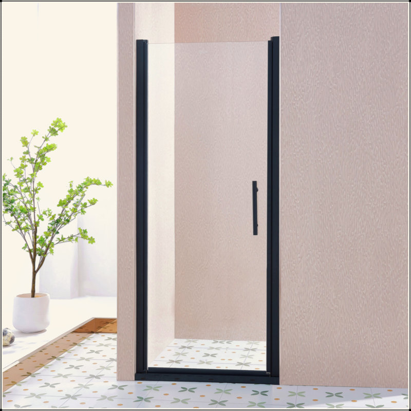 Porte de douche pivotante simple pivotante, alliage d'aluminium, verre trempé clair de 1/4 po (6 mm) de large épaisseur.