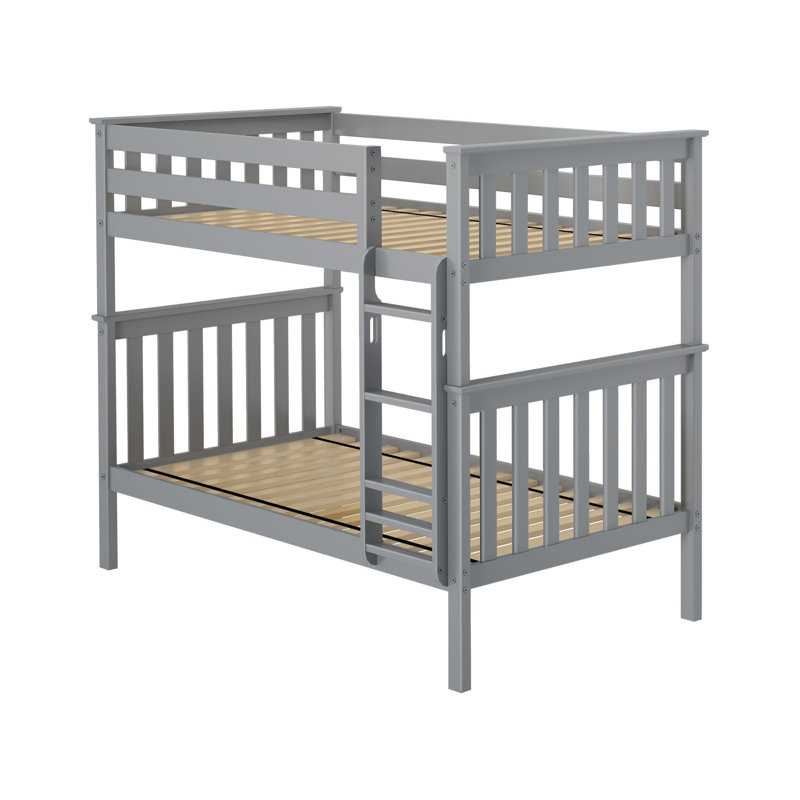 Twin over Twin Solid Wood Slat Standard Bunk Bed with Straight Ladder, Gray
