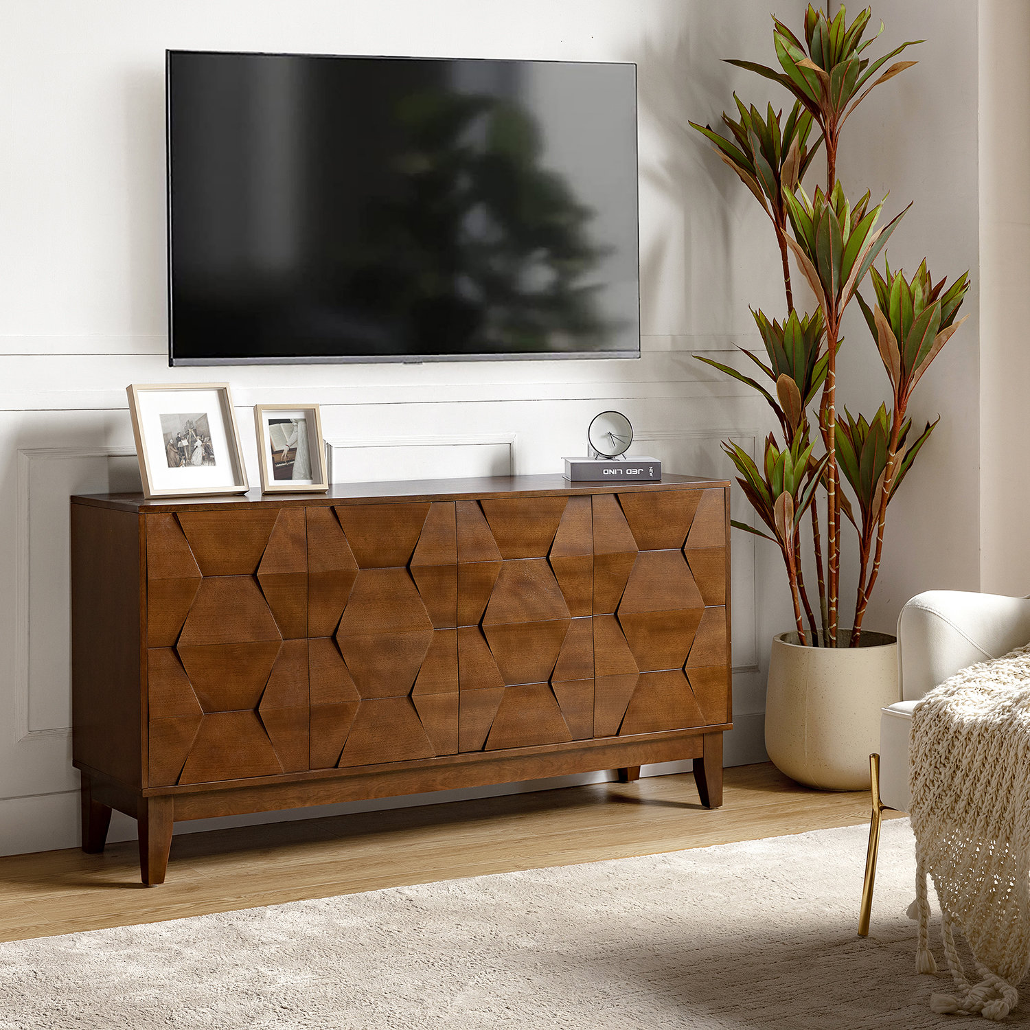 Sara 60" Wide Sideboard - Solid Wood Legs & Modern Design
