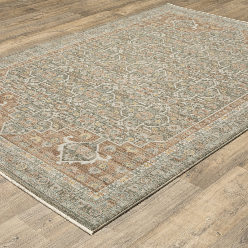 Tapis rouille / vert Kula Global Medallion, Rectangle 3 pi 3 po x 5 pi