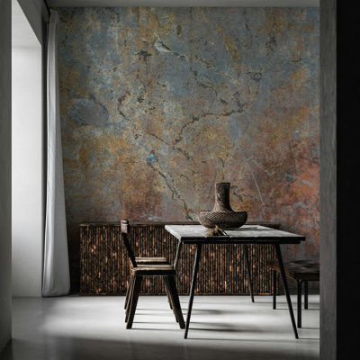 Rust Blue Weathered Plaster Texture Wallpaper