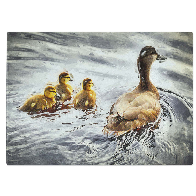 Glass Ducklings With Mother Duck Chopping Board, 39 cm W x 28.5 cm L