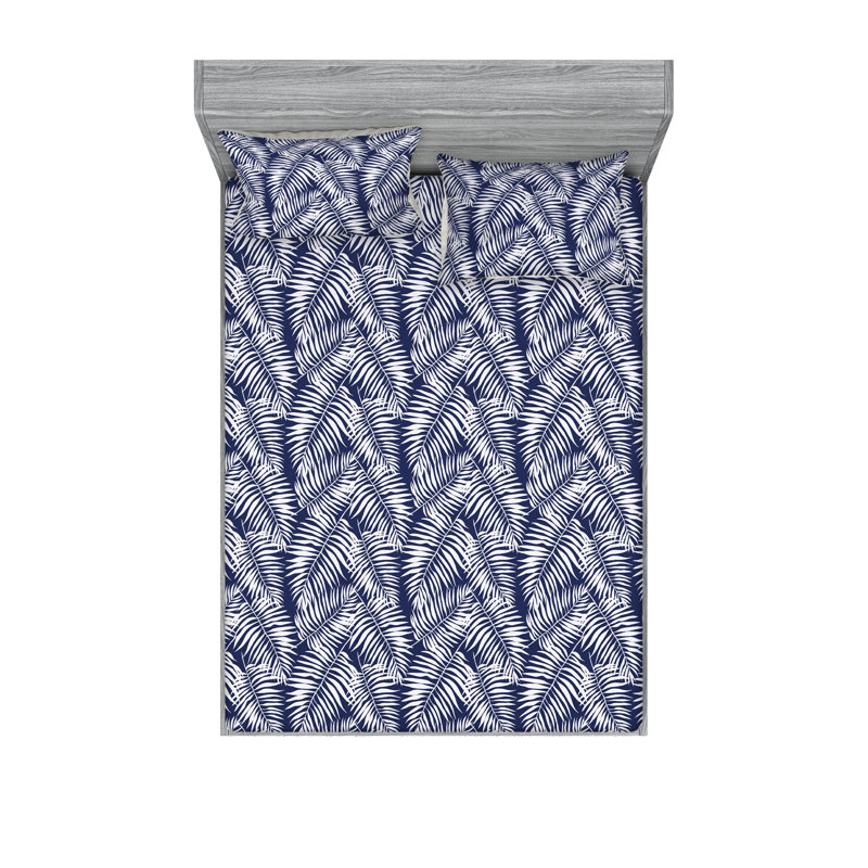 Microfiber Floral Sheet Set, Queen Sheet Set with 2 Pillowcases, Navy Blue