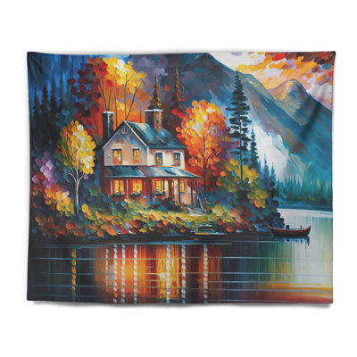 Colorful Lakehouse By The Lake V Polyester Tapestry
