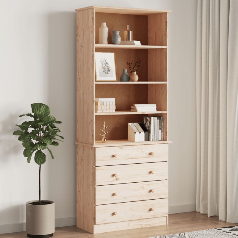 vidaXL Bookcase Solid pine wood 30.3 x 13.8 x 73.4 in Bookcase, Brown