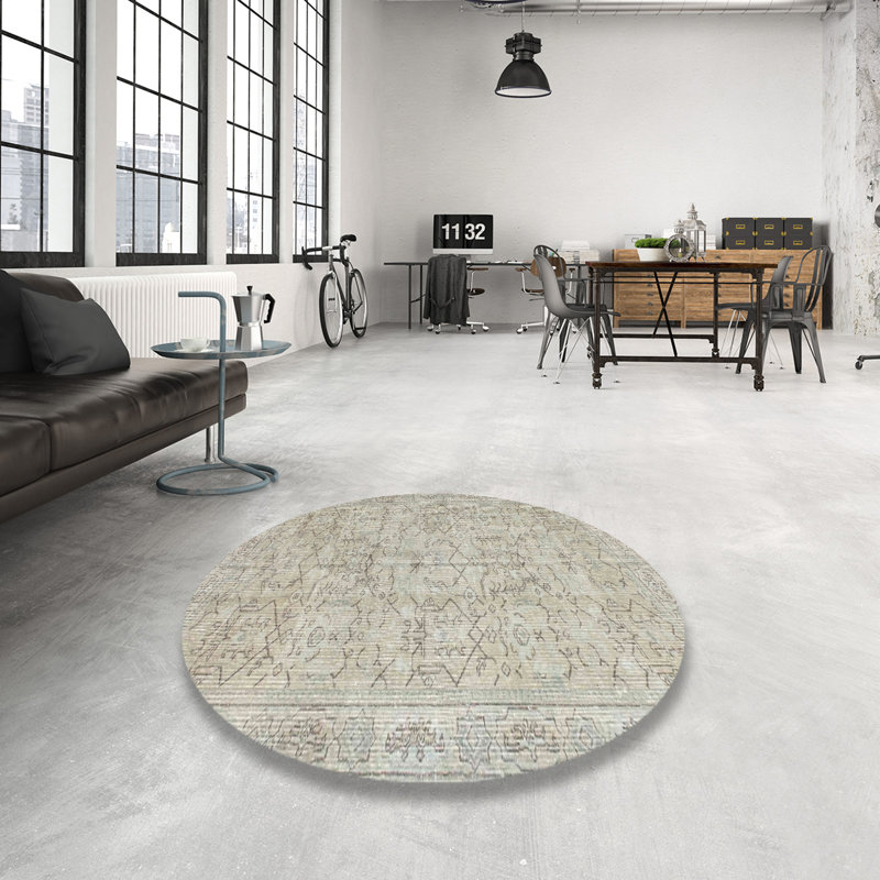 Tapis beige contemporain, Rond 8 pi
