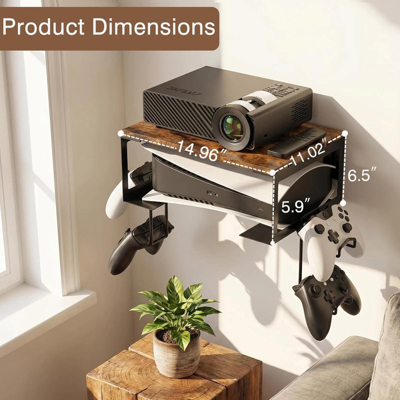 Tablette pour projecteur 2 niveaux pour lecteur DVD | Console flottante en bois avec console flottante et 4 crochets