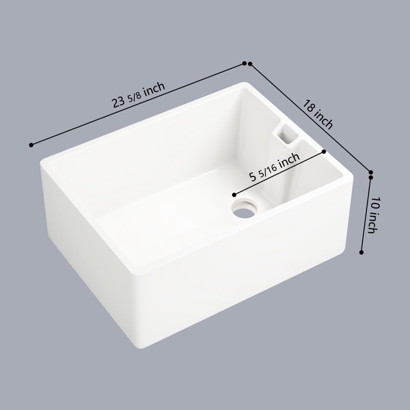 Évier de cuisine en céramique blanche L 23,6 po x l 18 po - bol simple, à gratter et teinture, lisse, facile à nettoyer, blanc et embellir, pour