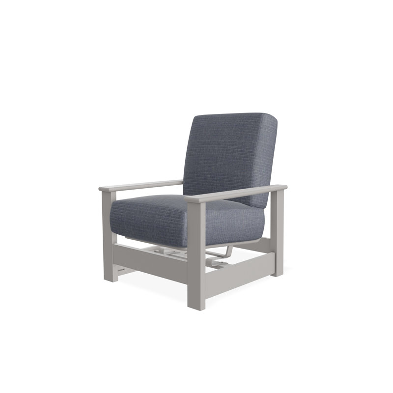 Leeward Marine Grade Polymer Deep Seating Cushion Arm Chair with Hidden Motion, Proven Denim, Warm Gray