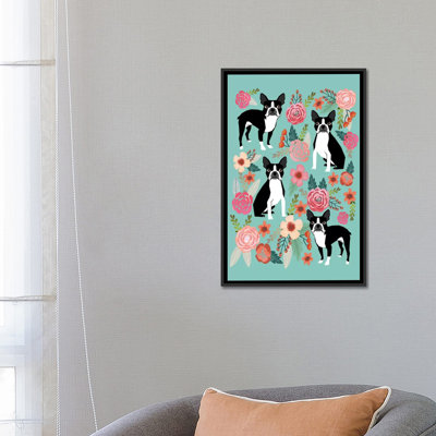 « boston terrier floral collage i », impression sur toile tendue