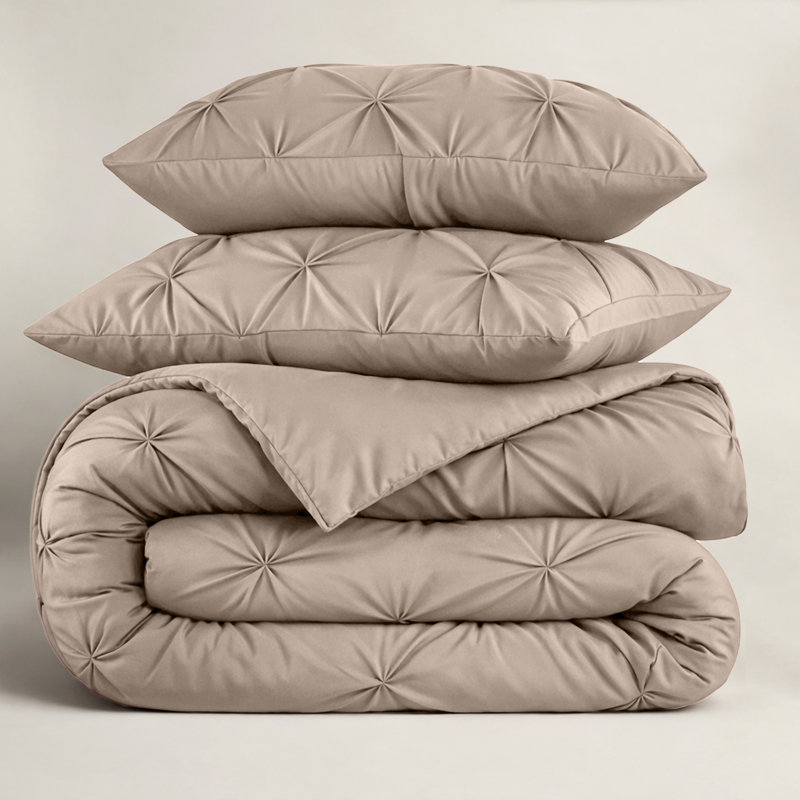 Luxurious Microfiber Pintuck Duvet Cover Set – Soft, Breathable & Wrinkle-Resistant Bedding for All-Season Comfort, Beige