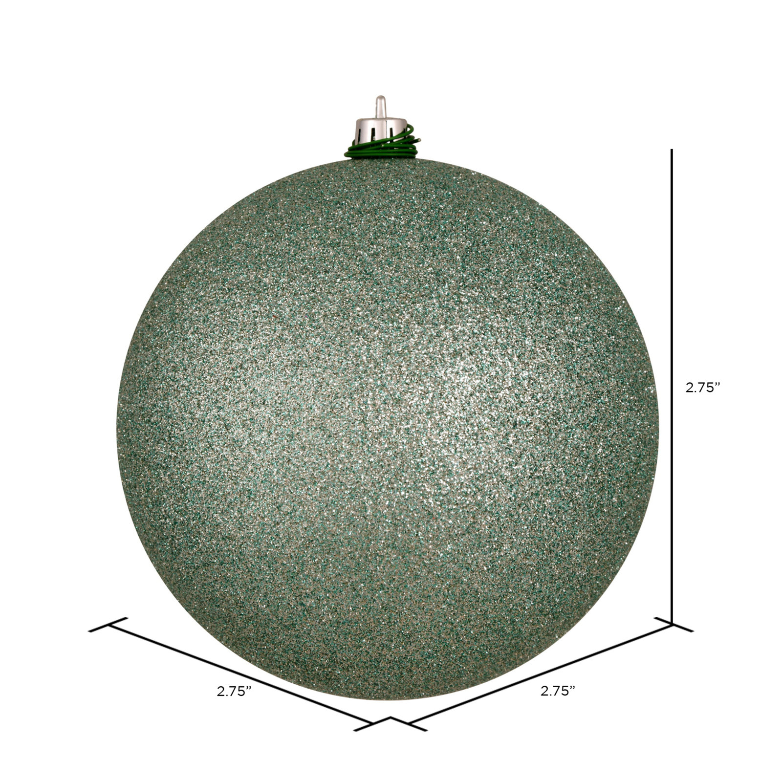 Holiday Décor Ball Ornament, 2.75" H x 2.75" W x 2.75" D, Frosty Mint Glitter