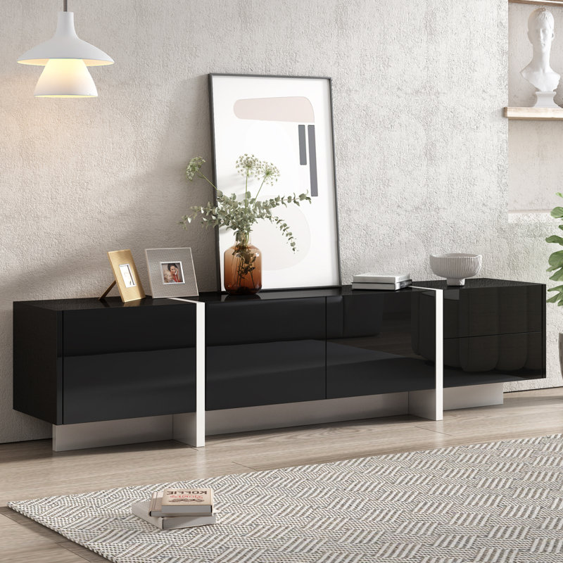 & Contemporary Rectangle Design TV Stand, Unique Style TV Console Table For Tvs Up To 80'', Modern TV Cabinet With High Gloss UV Surface For Living Room.