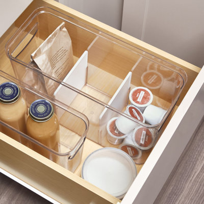 iDesign Crisp Divided Organizer Bin with Handles, 6" x 8" x 14", Clear/Matte White
