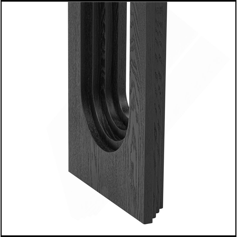 Console de conception unique en placage de bois massif Fraxinus Mandschuric, avec des pieds creux ronds distinctifs, convenant au vestibule, au salon ou au couloir.