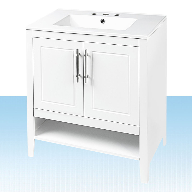 Carramar 30'' Single Bathroom Vanity with Ceramic Top, White