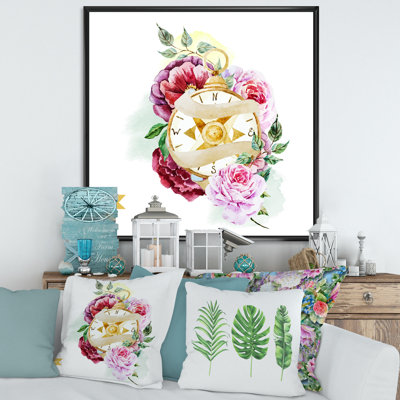 Boussole de fleurs - peinture sur toile