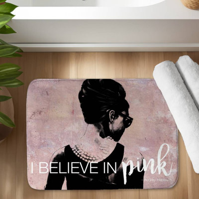 I believe in pink Bath Mat with Non-Slip Backing - Quick Dry Memory Foam Bathroom Rug - Absorbent - Modern Plush Spa-Style - Machine Washable
