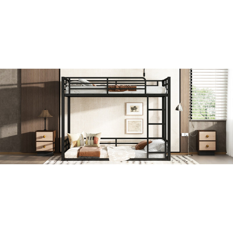 Heavy - Duty Twin Xl Over Metal Floor Bunk Bed, Black, Noise Reduced, Suitable For Shared Adult Guest Rooms Black Space Saving, , Ideal Small Bedrooms