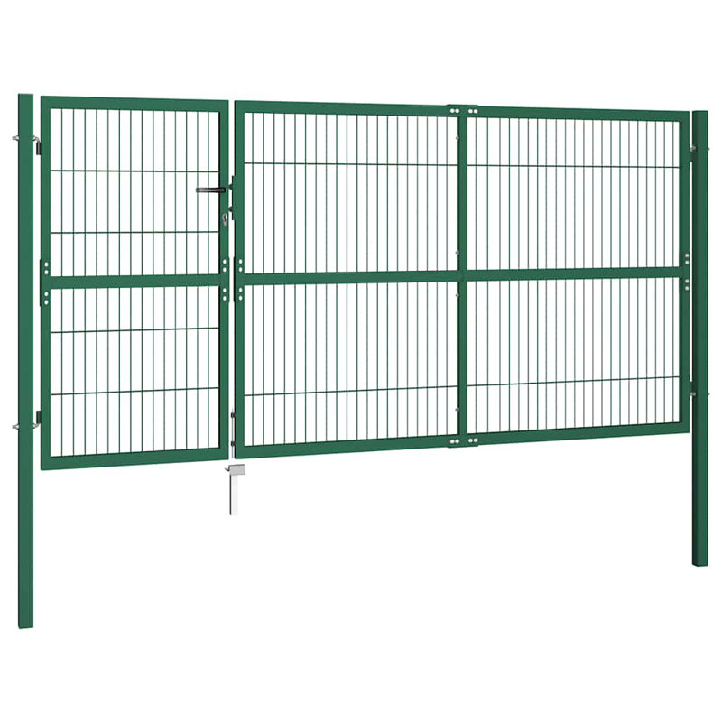 Barrière de clôture avec poteaux vidaXL 137,8 x 55,1 po vert acier, 137,8 po x 55,1 po