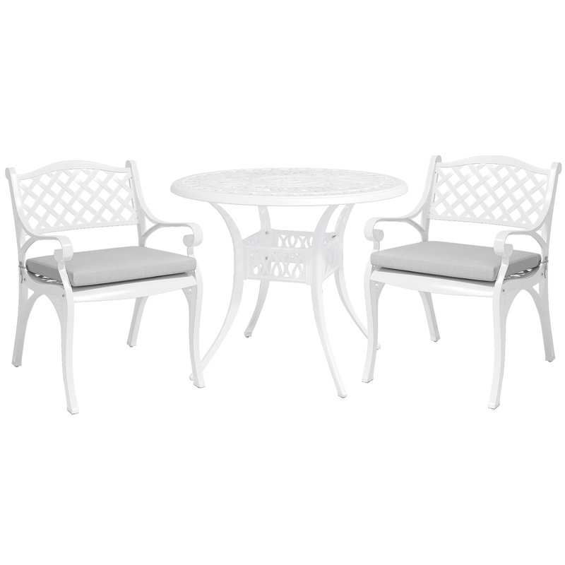 Canndale Patio Dining Set Umbrella Hole Included Round Table with Cushions Included, White, 2