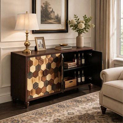 Meuble d'appoint moderne de 152 cm (59,8 pouces) avec motif alvéolé pour le rangement du salon et de la salle à manger