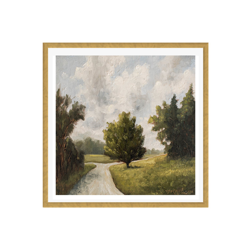«Around The Bend» encadré par Miss Mustard Seed, peinture, Oui, Papier avec cadre doré, H 36 po x l 36 po x P 0,75 po