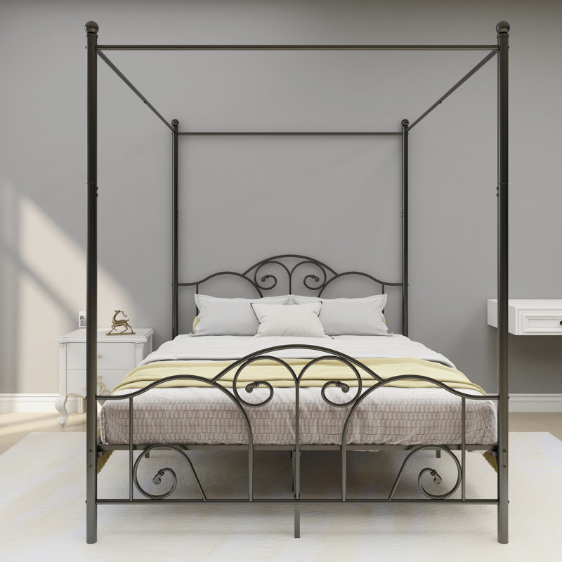 Canopy Metal Bed Frame, Black, Queen