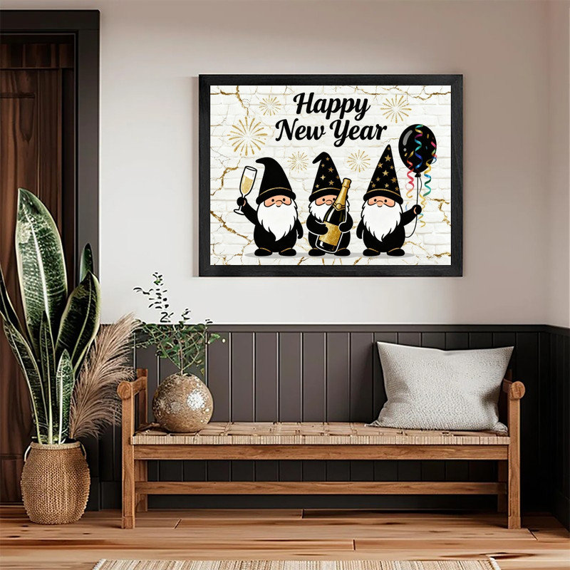 Cadre noir, nouvel an, elf or, feu d'artifice mural, décoration festive, cadre, H 25 po x l 37 po
