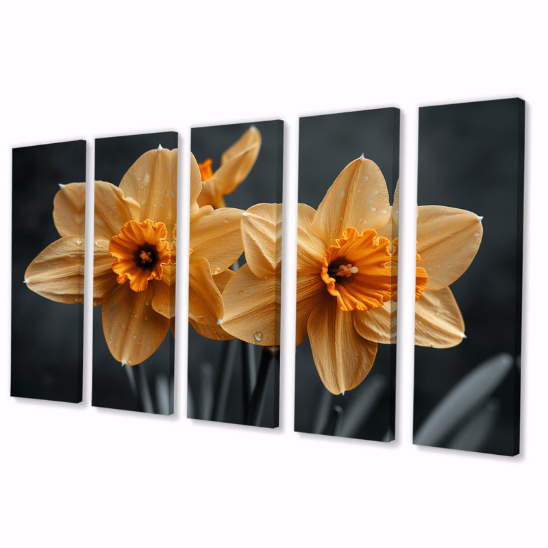 Monochromes jaune gris lumineux jonquilles de luxe - ensemble d'art mural jonquilles, H 28 po x l 60 po