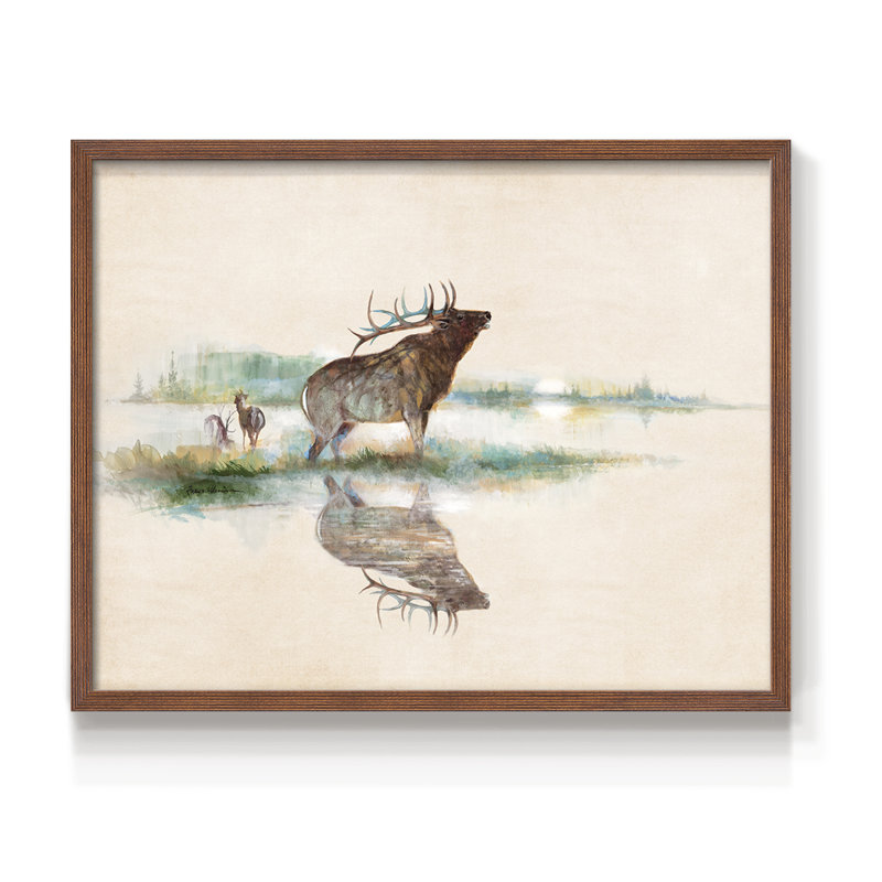 Misty Elk -Framed Print - Restickable, 8" H x 10" W, Walnut