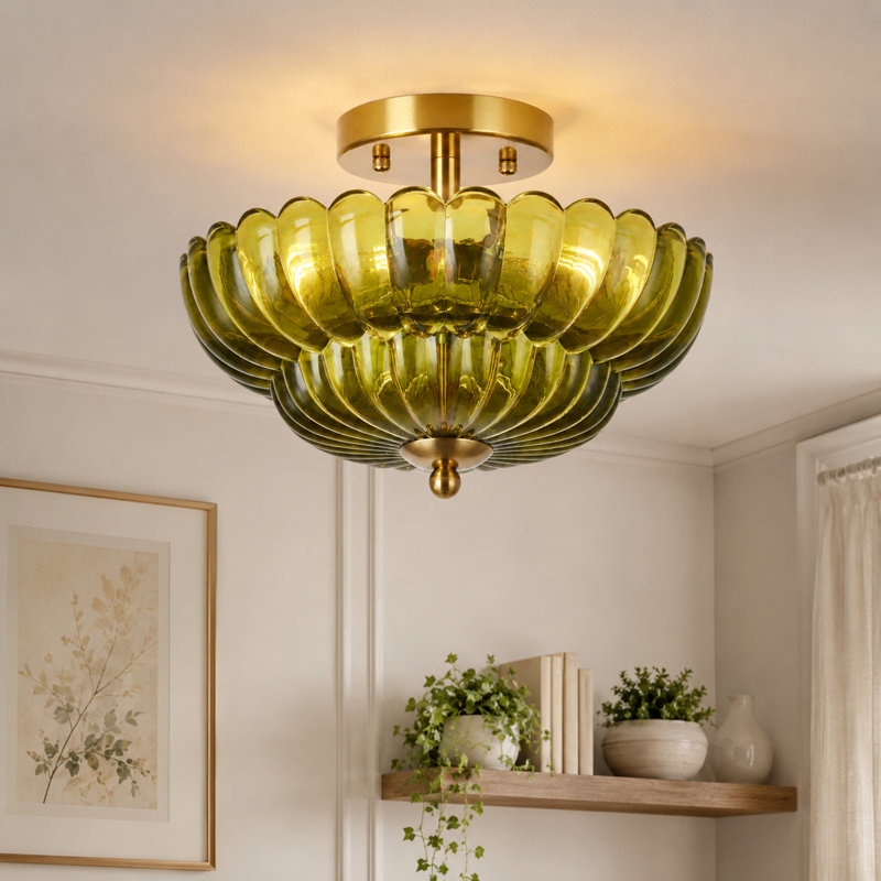 Plafonnier semi-encastré 3 lumières en fer avec abat-jour en verre pour le couloir, la cuisine, le salon et la chambre à coucher